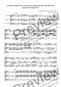 page one of Chandos Anthem No.8 "O come, let us sing unto the Lord" HWV253 Sonata for Clarinet Trio