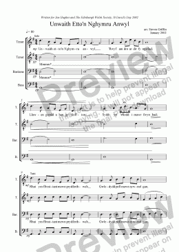 page one of Unwaith Etto’n Nghymru Anwyl (male voice choir or vocal quartet)
