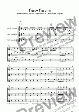 page one of Three + Three (3 of 6) [recorder trios]see Easy Peasy