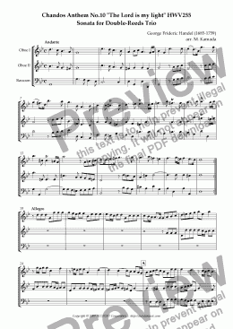 page one of Chandos Anthem No.10 "The Lord is my light" HWV255 Sonata for Double-Reeds Trio