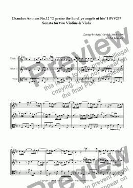 page one of Chandos Anthem No.12 "O praise the Lord, ye angels of his" HWV257 Sonata for two Violins & Viola