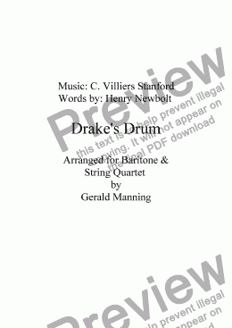 page one of STANFORD, C.V. - Edwardian Ballad: Drake's Drum arranged for Baritone & String Quartet by Gerald Manning