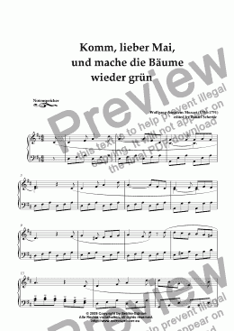 page one of German Folk Song <komm lieber Mai, und mache die Baeume wieder gruen> for piano (W.A.Mozart)