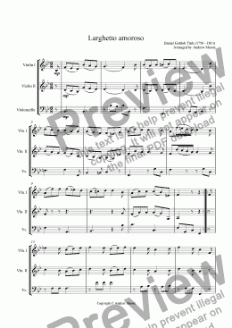 page one of Larghetto Amoroso arranged for String Trio