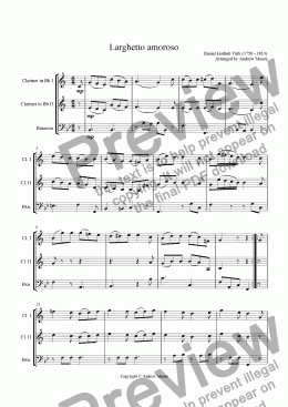 page one of Larghetto Amoroso arranged for Wind Trio