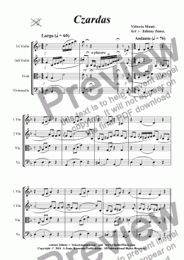 page one of Czardas  (String Quartet)