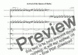 page one of Arrival of the Queen of Sheba for two Descant Recorders & String Orchestra