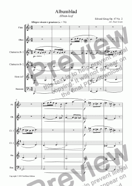 page one of Grieg: Albumblad/Album-leaf (Wind Sextet)