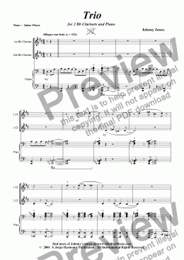 page one of Trio For 2 Bb Clarinets and Piano
