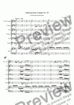 page one of Sinfonia from Cantata BWV 29 for Brass Quintet and Organ