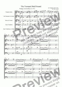 page one of The Trumpet Shall Sound (brass quintet)