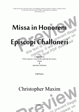 page one of Missa in Honorem Episcopi Challoneri (English Words) ORCHESTRATED VERSION