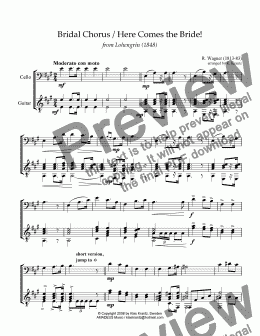 page one of Bridal chorus from Lohengrin - Here comes the bride! for cello and guitar