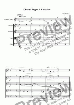 page one of Choral, Fugue et Variation for Clarinet & String Quartet by César FRANCK