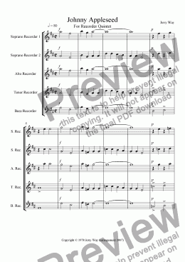 page one of Johnny Appleseed for Recorder Quintet