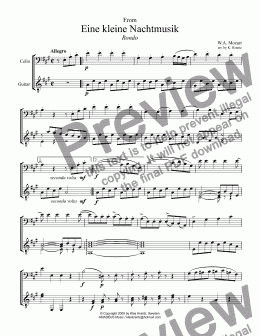 page one of Rondo from Eine kleine Nachtmusic for violoncello and guitar