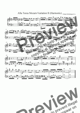 page one of Alla Turca Mozart Variation II Harmonic-Gold Coast Qld. Dreams