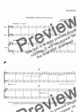 page one of Pachelbel's Canon for cello duet + piano