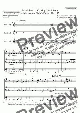 page one of Wedding March for horn in F (French horn) trio