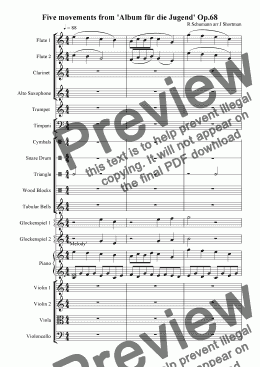 page one of SCHUMANN - Five movements from ’Album fur die Jugend’ Op 68 (arranged for training orchestra)