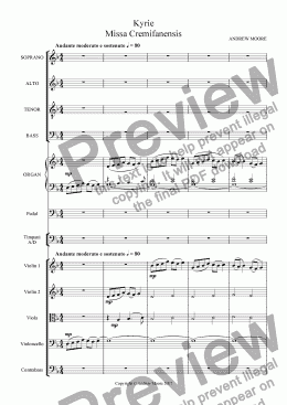 page one of ’Missa Cremifanensis’ - Kyrie  for SATB, Organ, Timpani and Strings