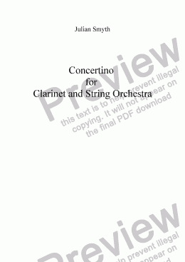 page one of Concertino for Clarinet and String Orchestra