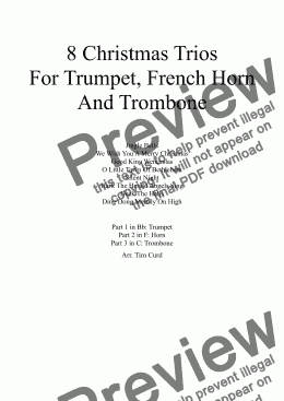 page one of 8 Christmas Trios For Trumpet, French Horn And Trombone