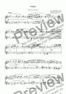 page one of ’Adagio for glass harmonica’ (K.356) arr for piano