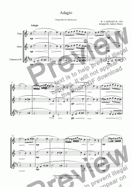 page one of ’Adagio for glass harmonica’ (K.356) arr. for Wind Trio