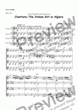 page one of Overture 'The Italian Girl in Algiers' arr for Clarinet Quartet
