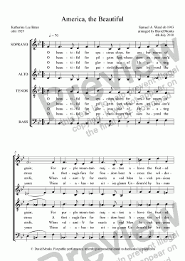 page one of America the Beautiful  SATB with descant