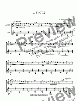 page one of Gavotte by Gossec for descant recorder and guitar