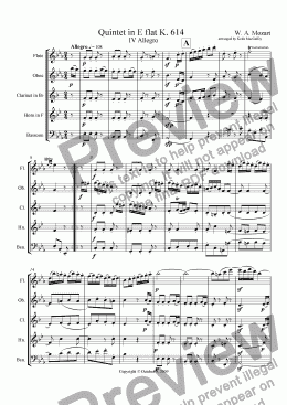 page one of Mozart Quintet in E flat opus 614 IV Allegro