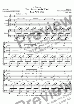 page one of A New Day (for soprano, flute, clarinet, piano)
