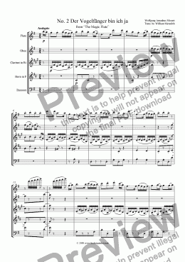 page one of Mozart - Magic Flute No. 02 Der Vogelfanger bin ich ja