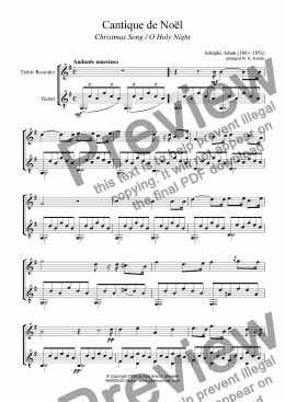 page one of O Holy Night / Cantique de Noël for T. recorder and guitar