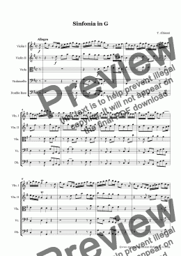 page one of Albinoni Sinfonia in G for String Orchestra