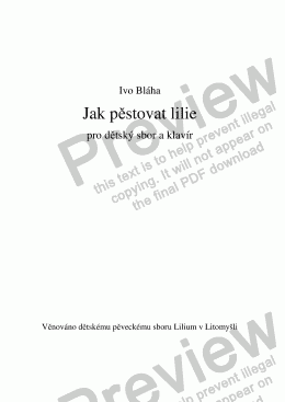 page one of JAK PĚSTOVAT LILIE pro dětský sbor a klavír (Czech words)