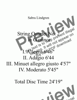 page one of String Quartet No. 2 in G minor III. Minuet allegro giusto