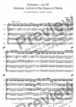 page one of Solomon - Act III, Sinfonia "Arrival of the Queen of Sheba"