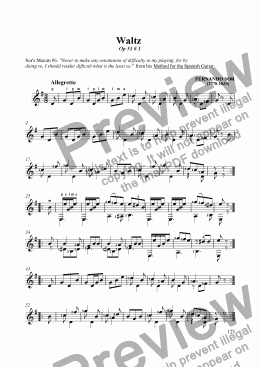 page one of Fernando Sor Waltz in G major, Opus 51 #1 