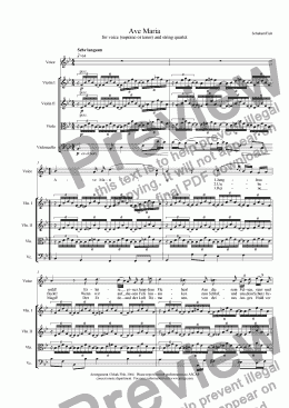 page one of Ave Maria in B flat for voice and string quartet