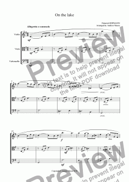 page one of ’On the Lake’ arranged for string trio