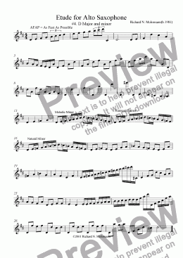 page one of Etude for Alto Saxophone: #4. D Major and minor