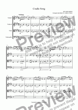 page one of ’Cradle Song’ arranged for string quartet