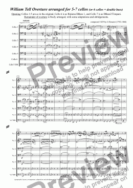 page one of William Tell Overture (all four episodes) for 7celli, or for 6+DbleBass