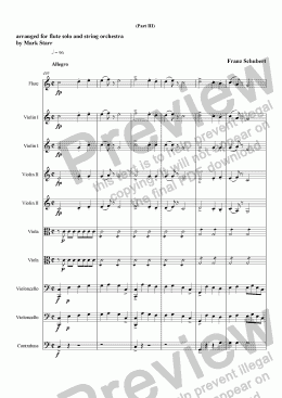 page one of SCHUBERT - STARR; Fantasy in C Major, D. 934; for flute solo and string orchestra (an orchestral arrangement by Mark Starr of Schubert’s work for violin and piano) Part 3 of 3 
