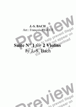 page one of Suite N° 1 for Violins duet by J.-S. BACH