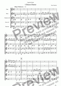 page one of Capriol Suite: 1.Basse-Danse (Wind Quintet)