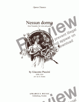 page one of Nessun dorma for viola and guitar
